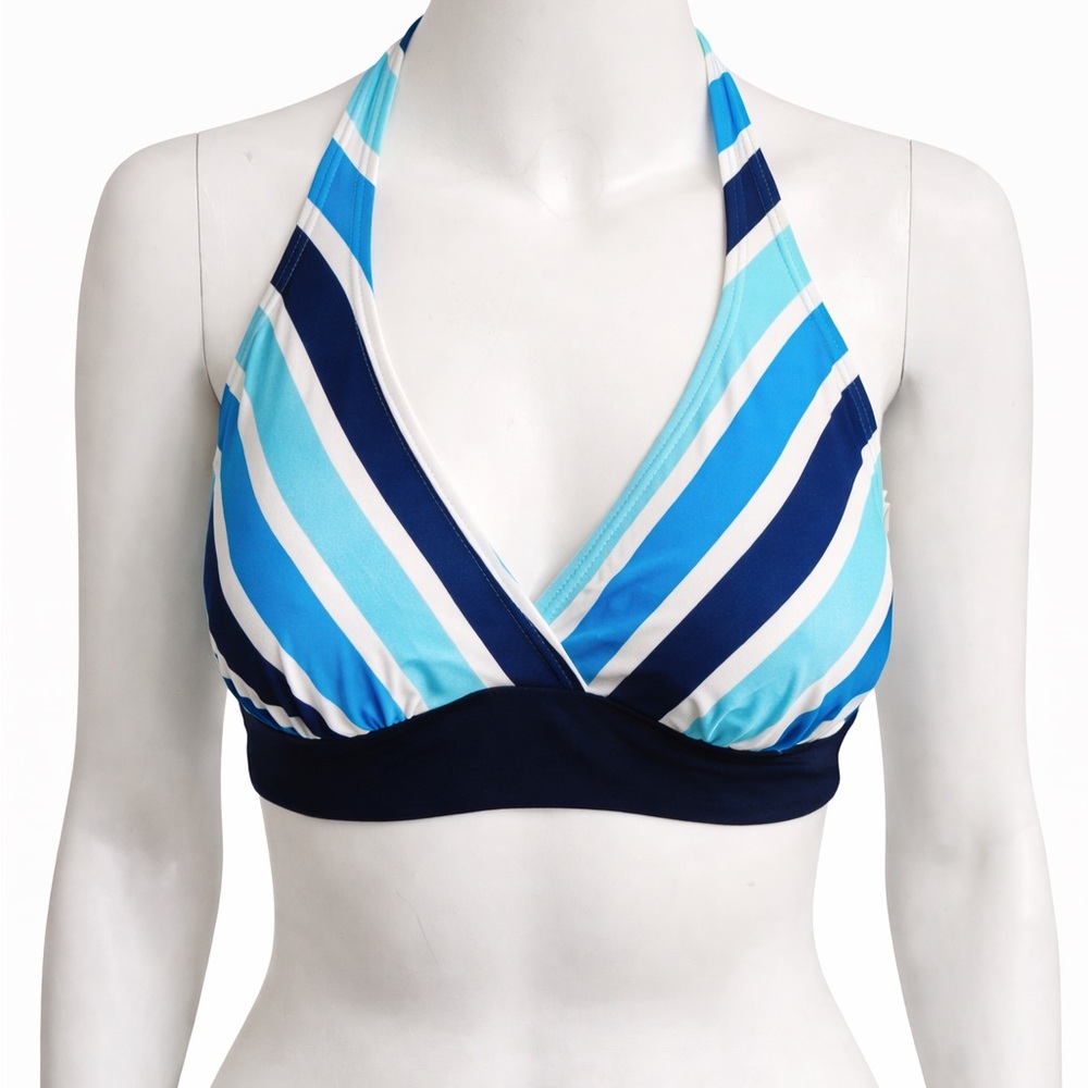 Sweet Escape Blue Aqua Stripe Halter Bikini Top Medium NWT Swim Top Only